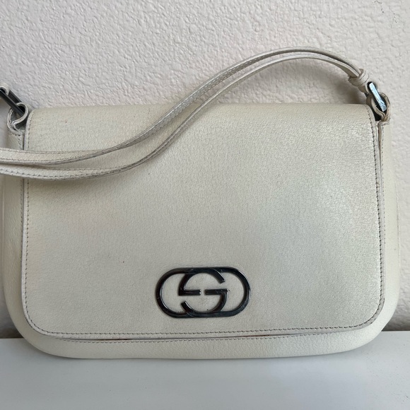 VINTAGE GUCCI WHITE LEATHER SHOULDER BAG - Picture 1 of 12